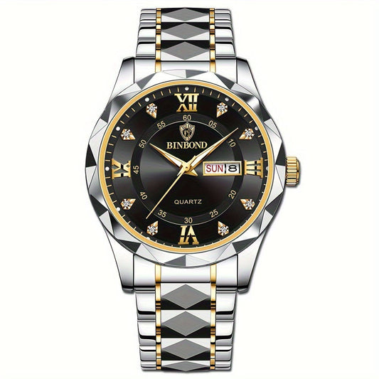 BINBOND Elegant Quartz Men's Watch with Date Function and Dual-Tone Stainless Steel Strap Ratings 19