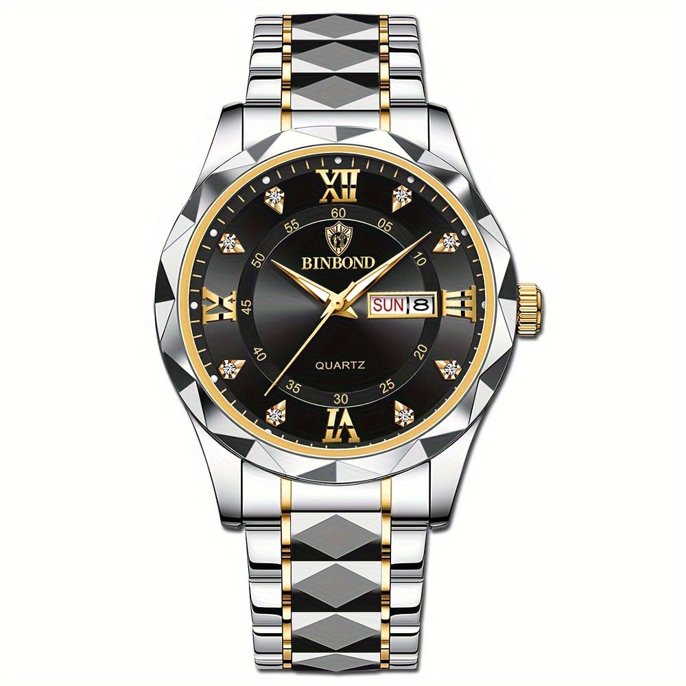 BINBOND Elegant Quartz Men's Watch with Date Function and Dual-Tone Stainless Steel Strap Ratings 19